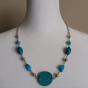 Blue Boho Beaded Necklace, Summer Office Casual Costume Jewerly